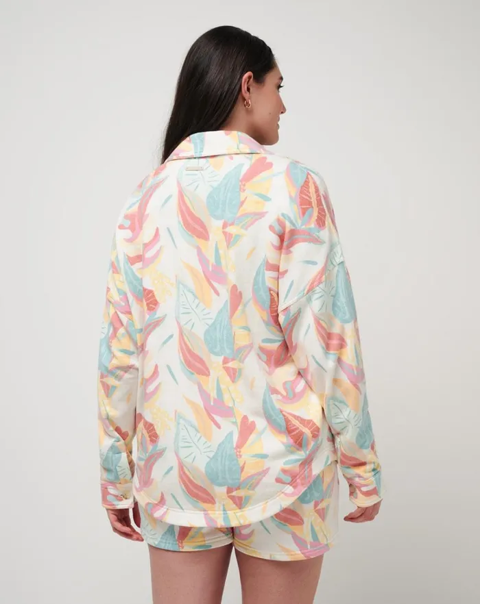 Women Jackets TravisMathew VACAY AND ROSE CLOUD FLEECE SHACKET Ivory Multi