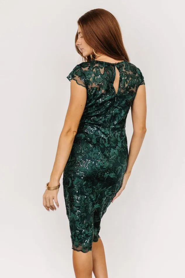 Women Jacqueline Embossed Midi Dress Emerald Baltic Born Embellished and Sequined