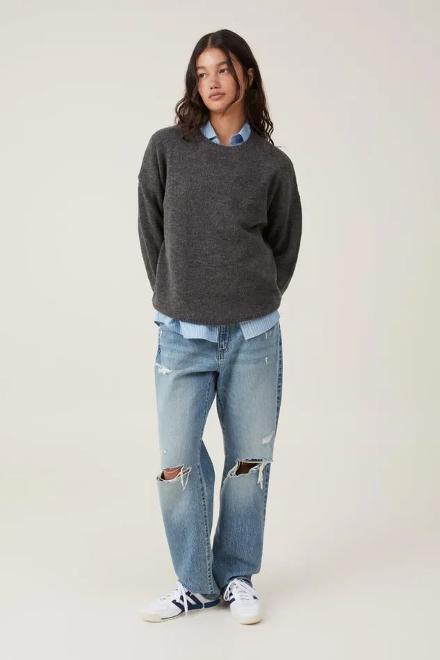 Women Jeans Cotton On Original Straight Jean Lake Blue Rips