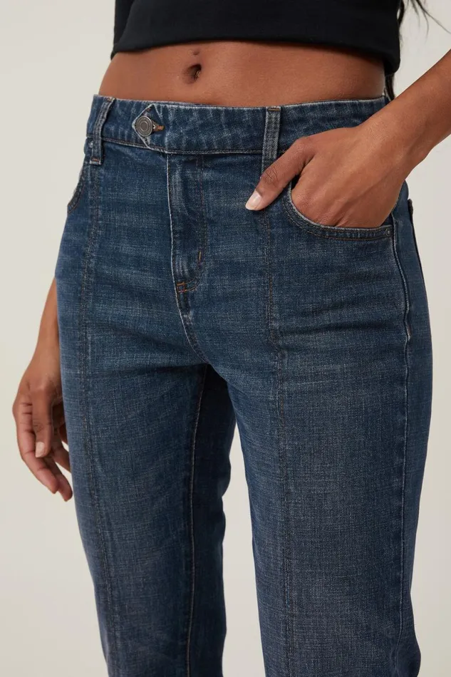 Women Jeans Cotton On Stretch Bootcut Flare Jean Mistic Blueseam Detail