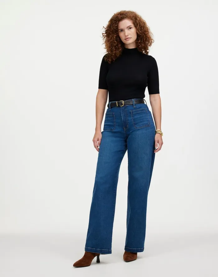 Women Jeans Madewell The Curvy Emmett WideLeg Jean Patch Pocket Edition Allentown Wash