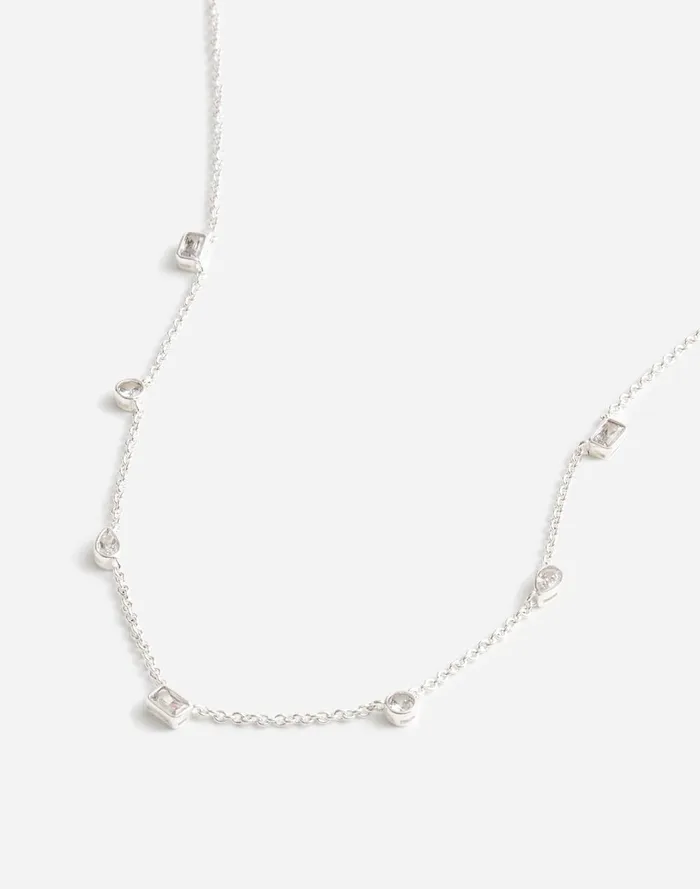 Women Jewelry Madewell MixedCut Crystal Station Necklace Polished Silver