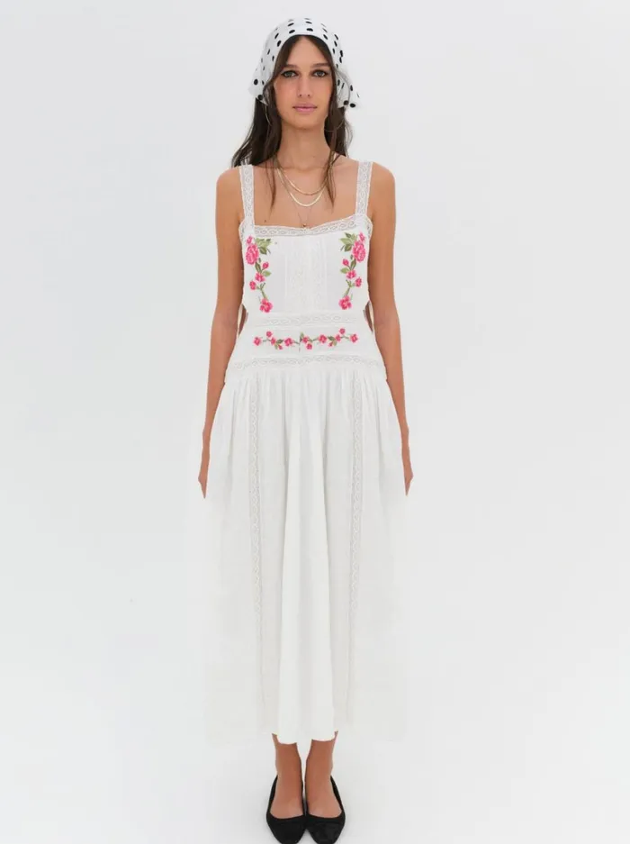 Women Jolene Embroidered Midi Dress White For Love and Lemons Dresses