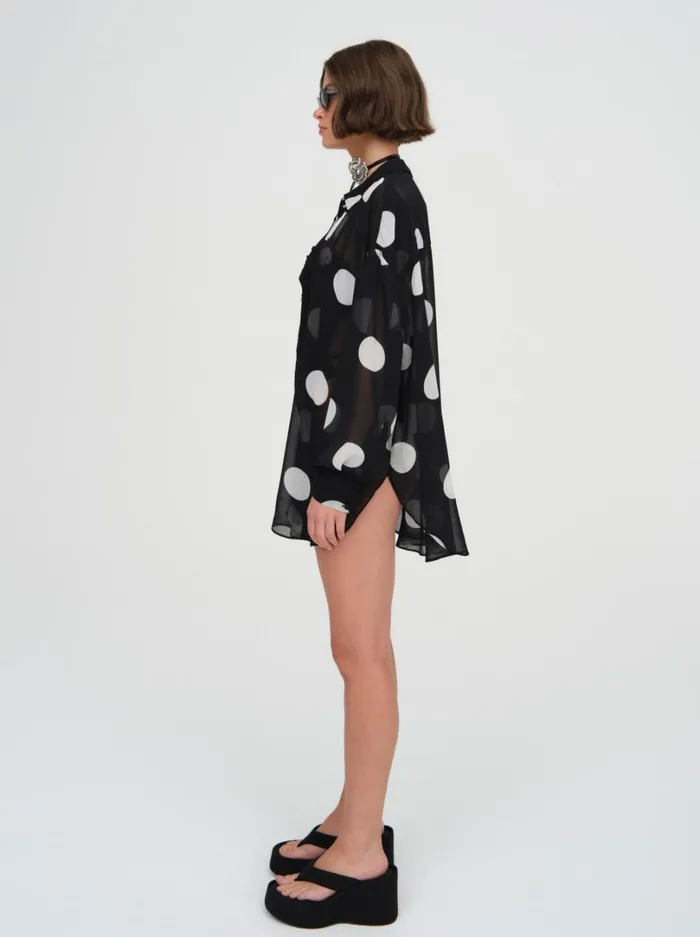 Women Justina Sheer Coverup Shirt Black For Love and Lemons Swim