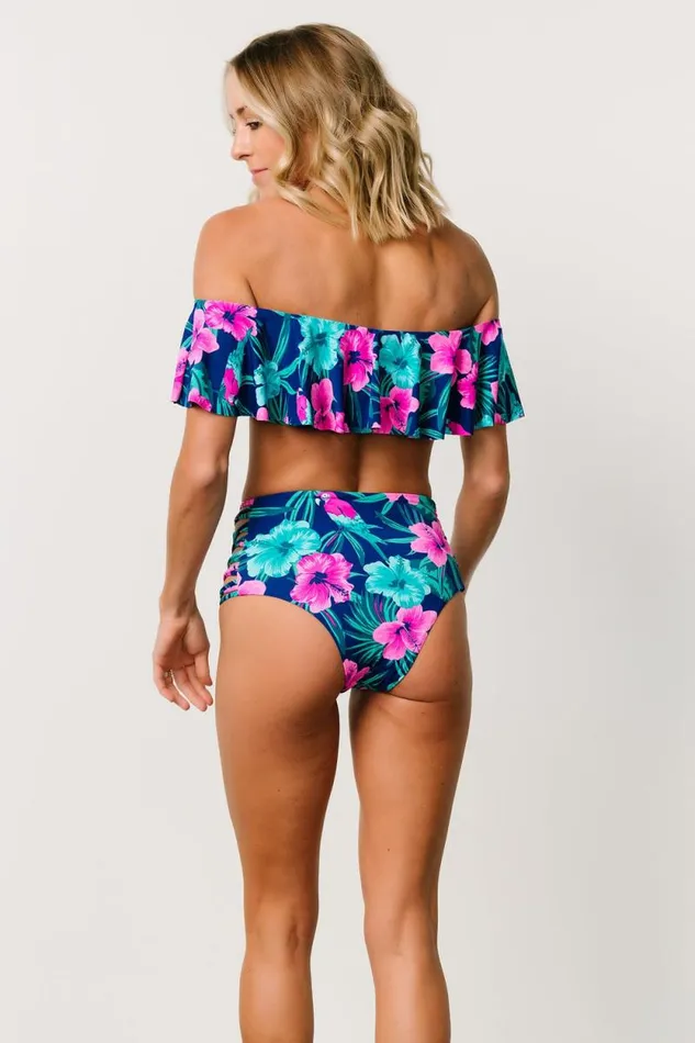 Women Keke Off Shoulder Bikini Top Navy Tropical Floral Baltic Born Bikini