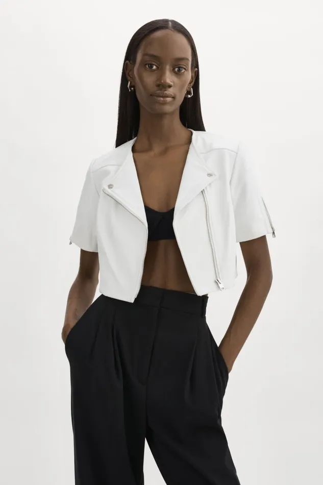 Women KIRSI Cropped Biker Jacket White LAMARQUE Leather Jackets
