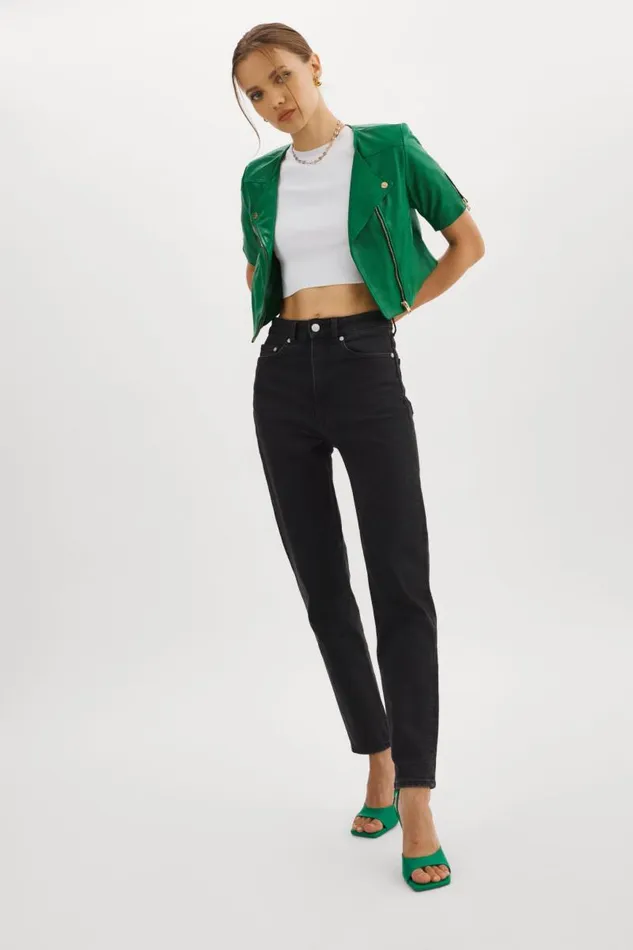 Women KIRSI GOLD Cropped Biker Jacket Vibrant Green LAMARQUE Biker Jackets