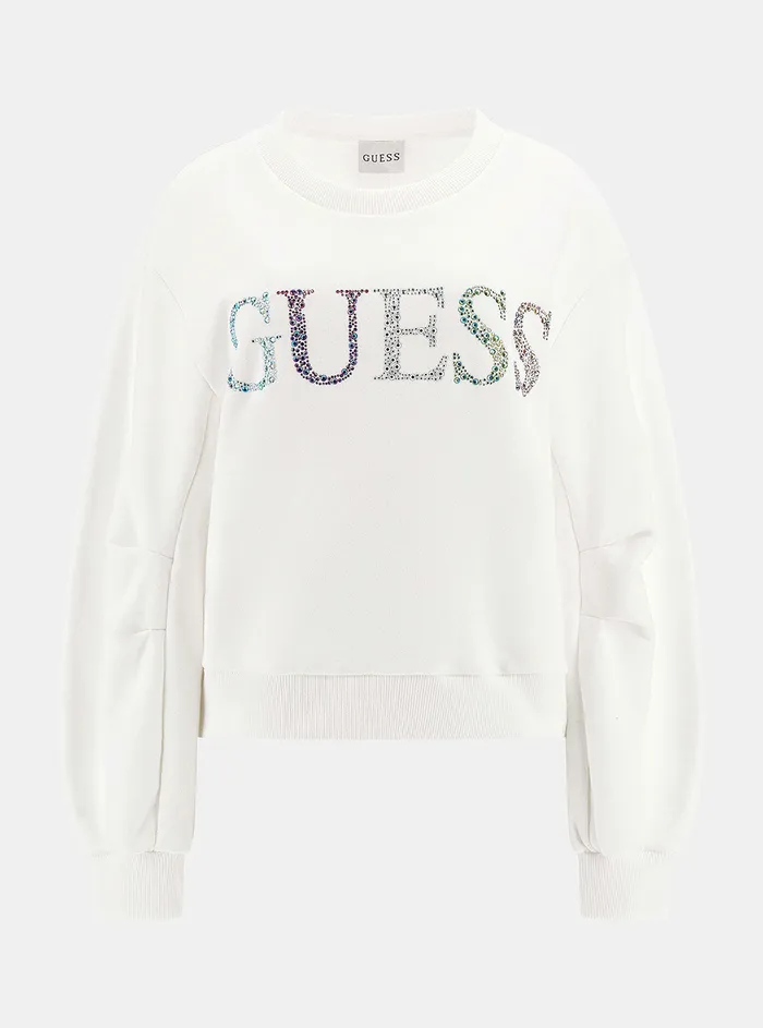Women Knits and Sweaters GUESS Eco White Coloured Rhinestone Logo Jumper