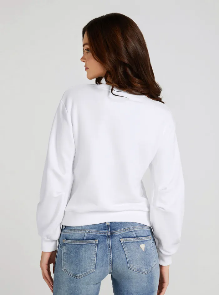 Women Knits and Sweaters GUESS Eco White Coloured Rhinestone Logo Jumper