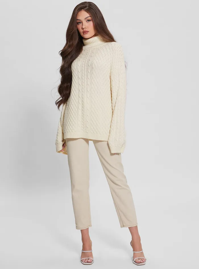 Women Knits and Sweaters GUESS White Wendi Cable Knit Turtleneck Top Women Knits and Sweaters GUESS White Wendi Cable Knit Turtleneck Top