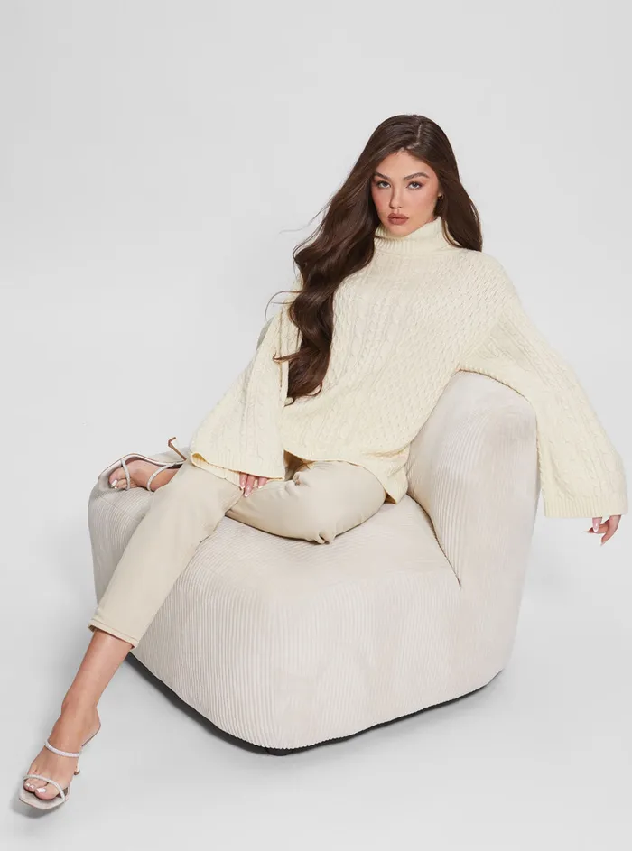 Women Knits and Sweaters GUESS White Wendi Cable Knit Turtleneck Top Women Knits and Sweaters GUESS White Wendi Cable Knit Turtleneck Top