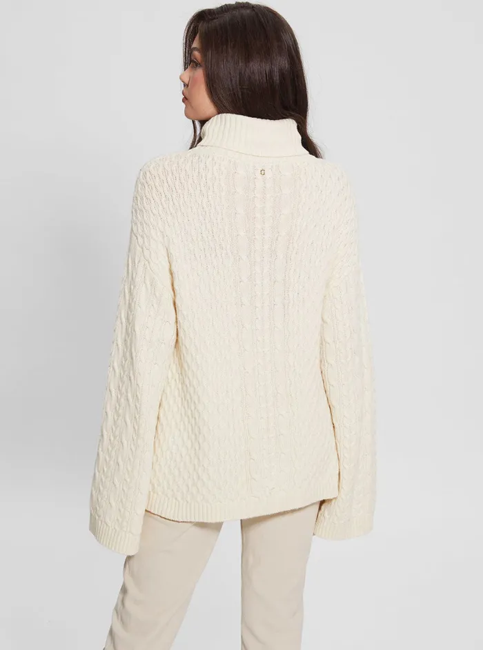 Women Knits and Sweaters GUESS White Wendi Cable Knit Turtleneck Top Women Knits and Sweaters GUESS White Wendi Cable Knit Turtleneck Top