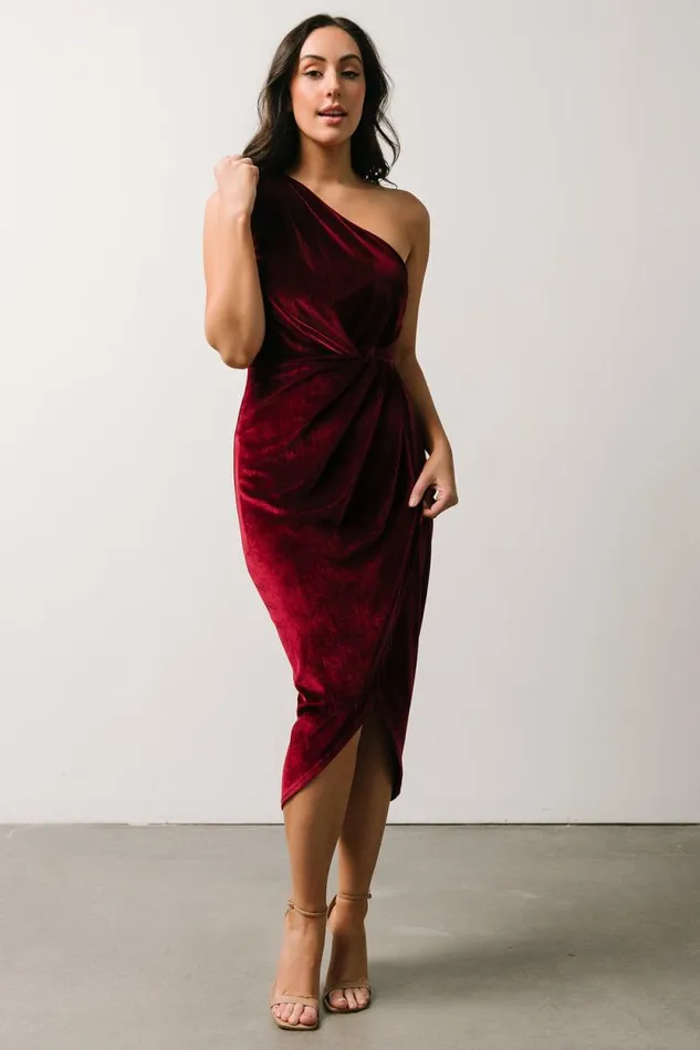 Women Kourtney Velvet One Shoulder Midi Dress Merlot Baltic Born Midi Dresses