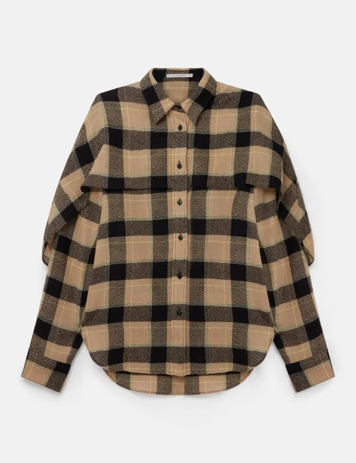 Women Layered Check Shirt Beige And Black Stella McCartney Shirts And Tops