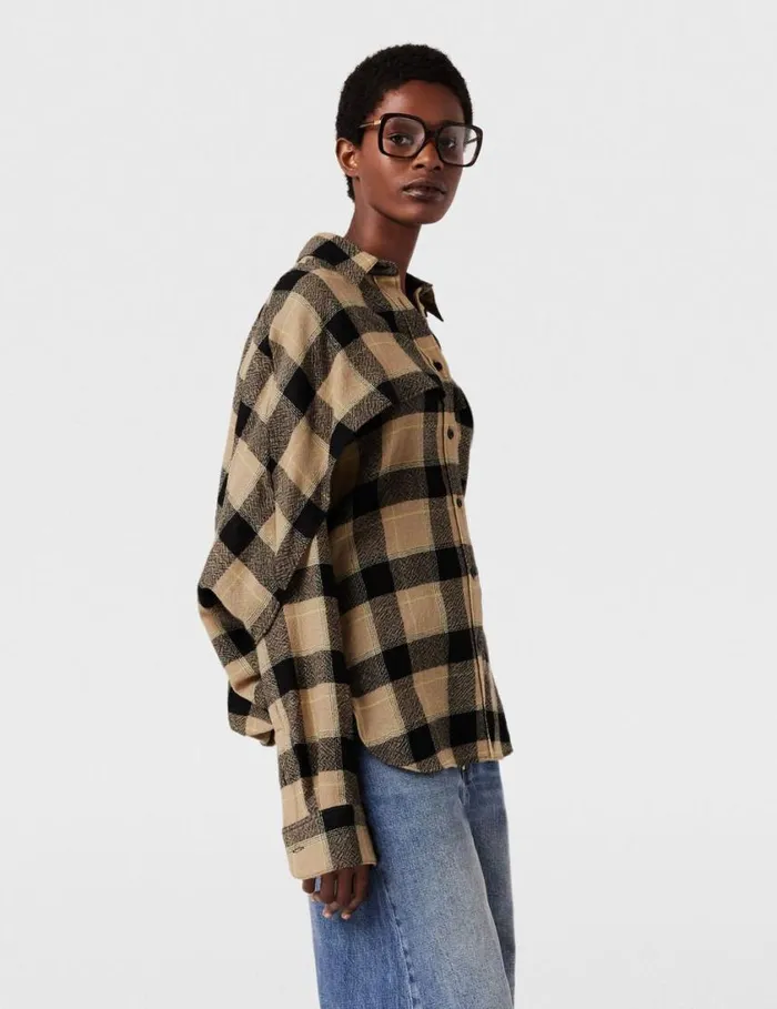 Women Layered Check Shirt Beige And Black Stella McCartney Shirts And Tops