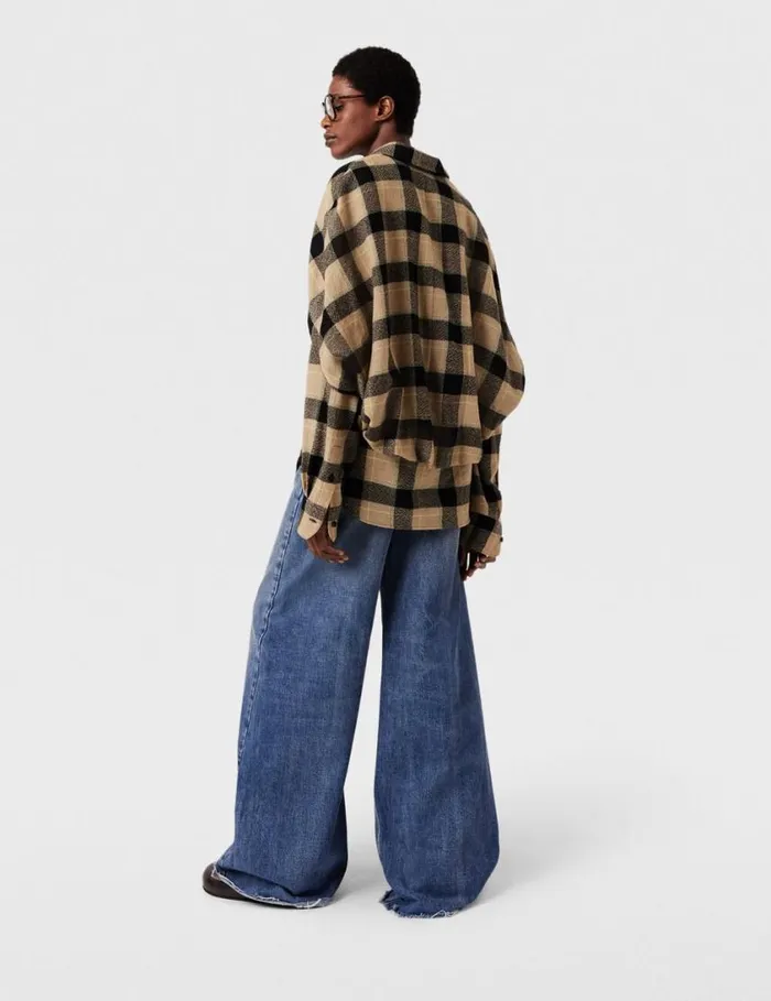 Women Layered Check Shirt Beige And Black Stella McCartney Shirts And Tops