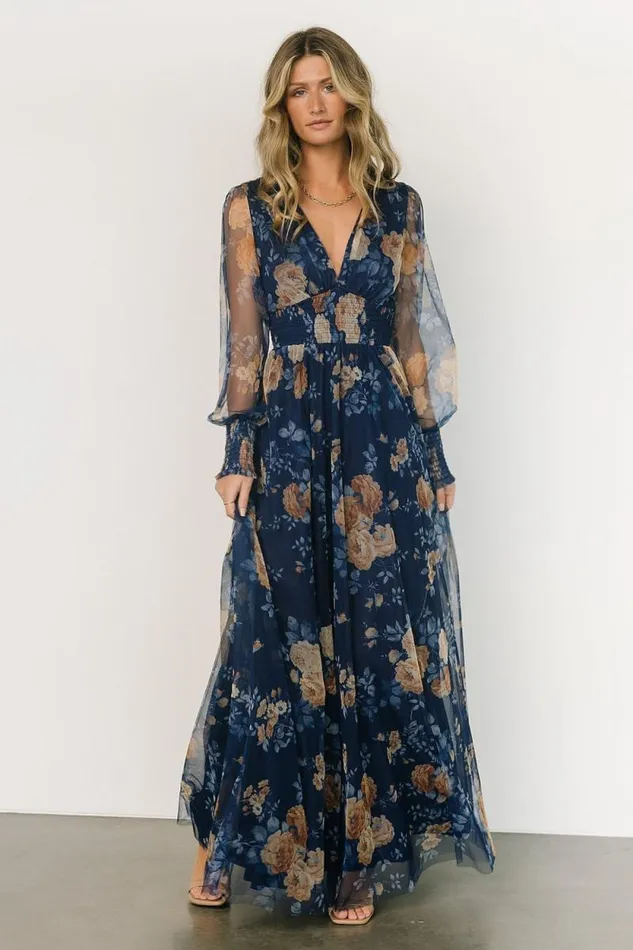 Women Layla Tulle Maxi Dress Blue Golden Floral Baltic Born Maxi Dresses