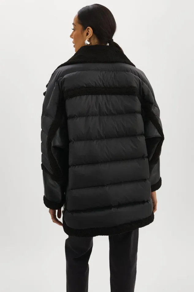 Women LISA Oversized Mixed Media Cocoon Jacket Black Black LAMARQUE Sherpa