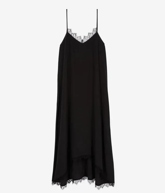 Women Long Black Slip Dress In Washed Silk THE KOOPLES Dresses and Jumpsuits