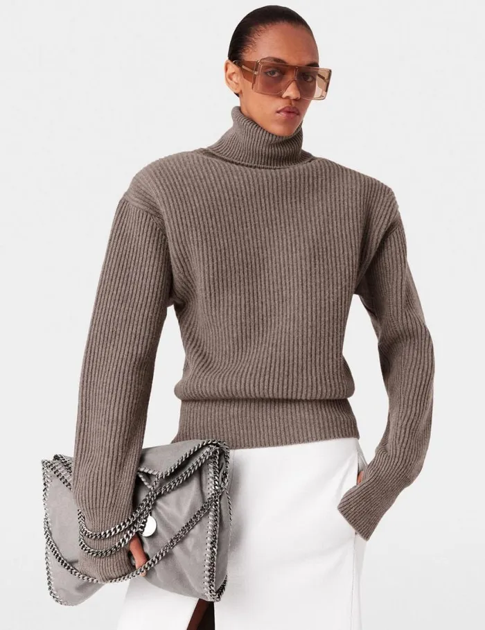 Women LongSleeve Turtleneck Jumper Taupe Brown Stella McCartney Knitwear