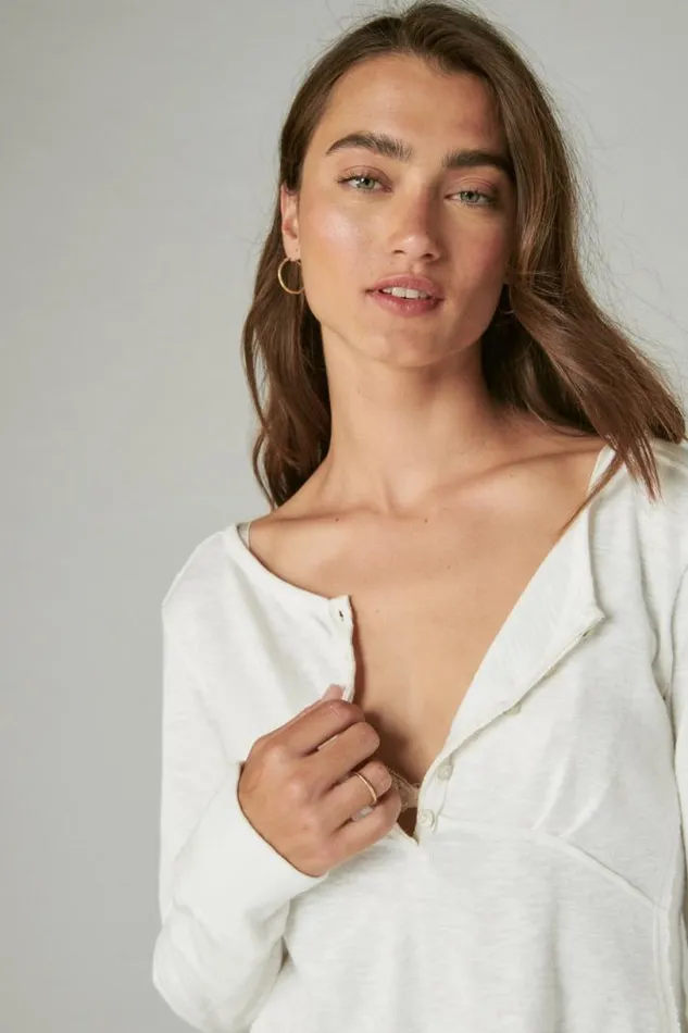 Women Lucky Brand All Tops Long Sleeve Knit Henley Whisper White