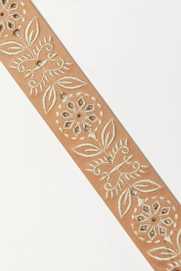 Women Lucky Brand Belts Delicate Floral Embroidered Belt Natural