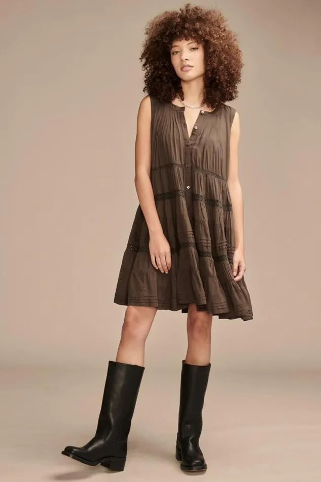 Women Lucky Brand Dresses Everyday Swing Mini Dress Raven