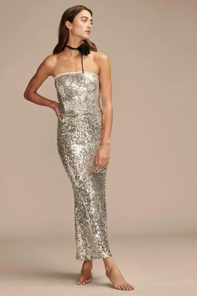 Women Lucky Brand Dresses Sequin Tube Dress Silver