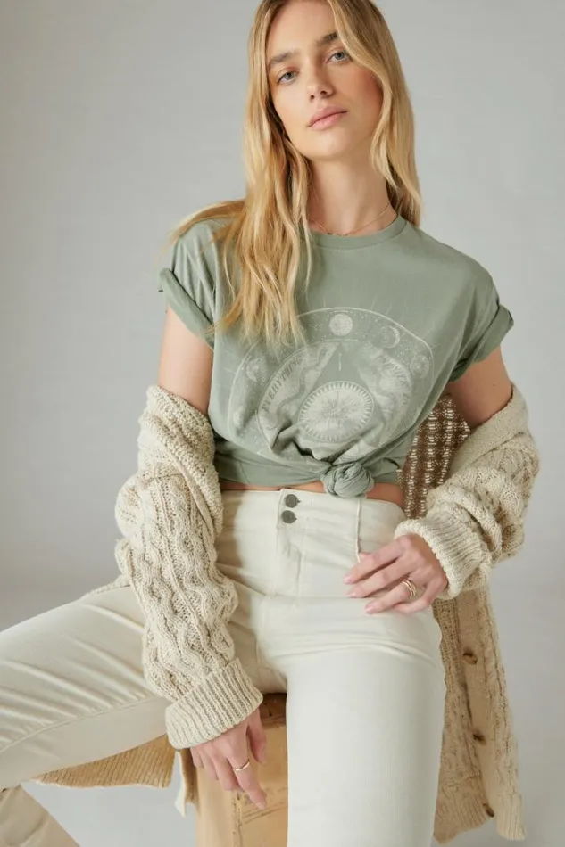 Women Lucky Brand Graphic Tees Infinite Moon Boyfriend Tee Seaspray