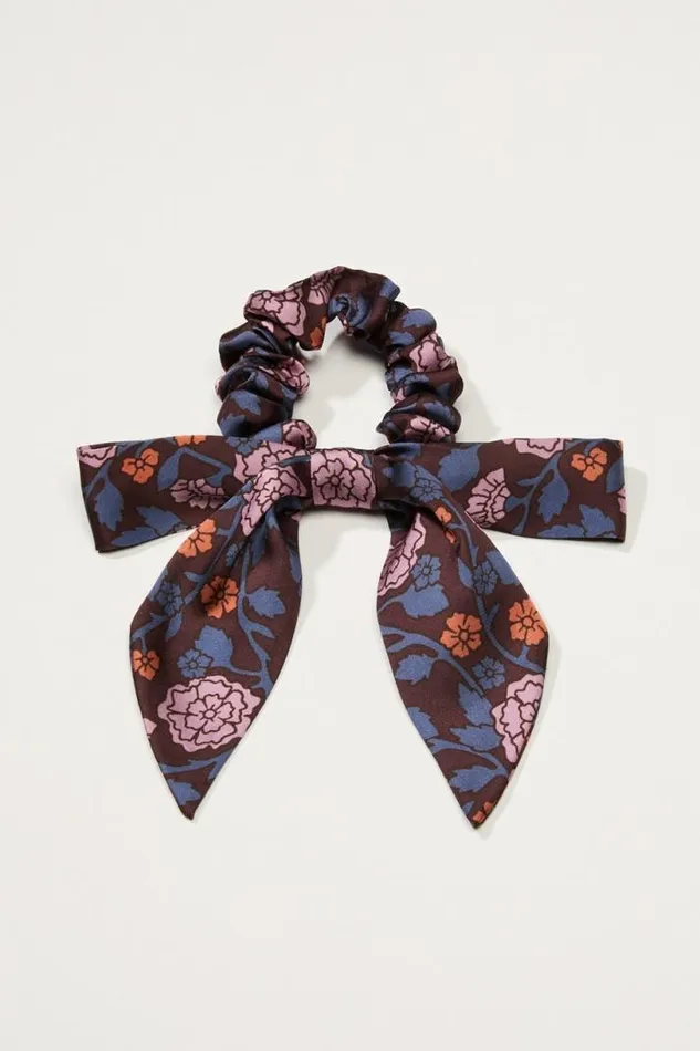 Women Lucky Brand Hair Accessories Vintage Floral Bow Scrunchie Dark Purple