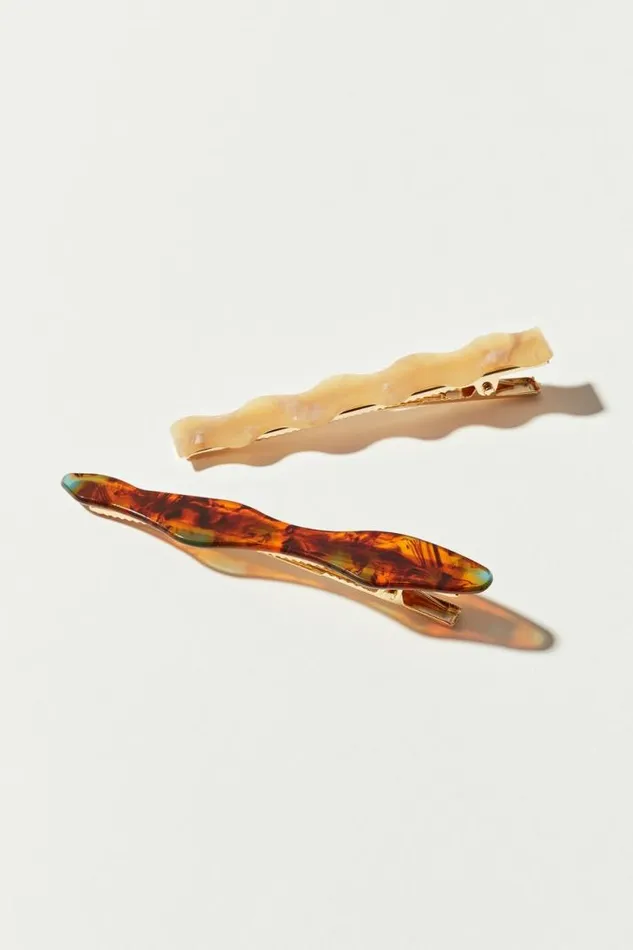 Women Lucky Brand Hair Accessories Wavy Barrette Set Dark Brown