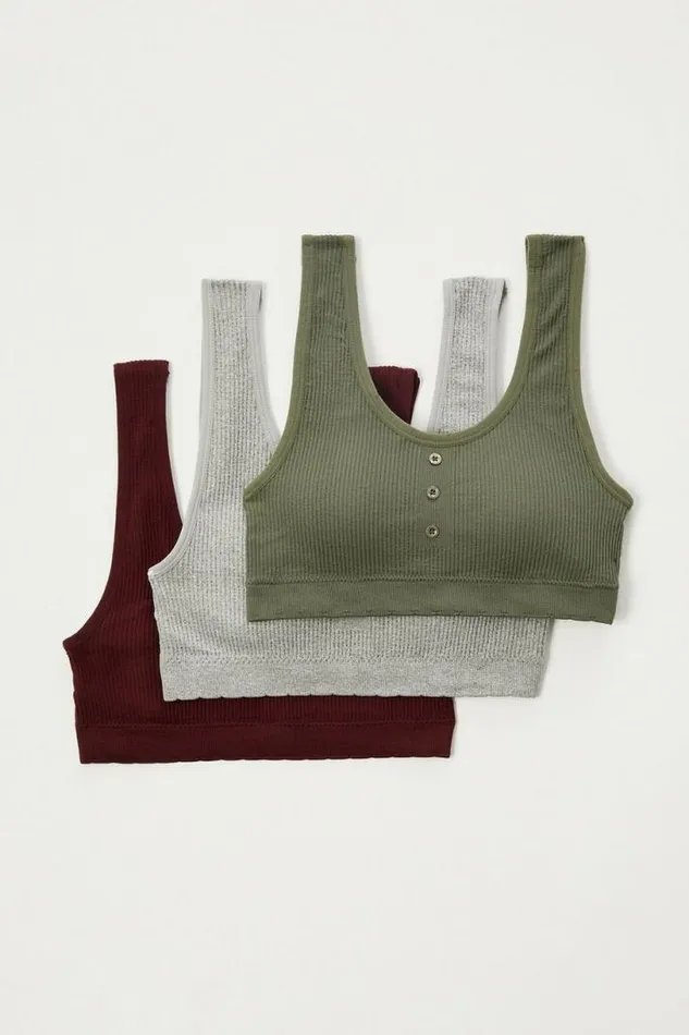 Women Lucky Brand Intimates and Sleepwear 3 Pack Ribbed Button Bra Dark Green