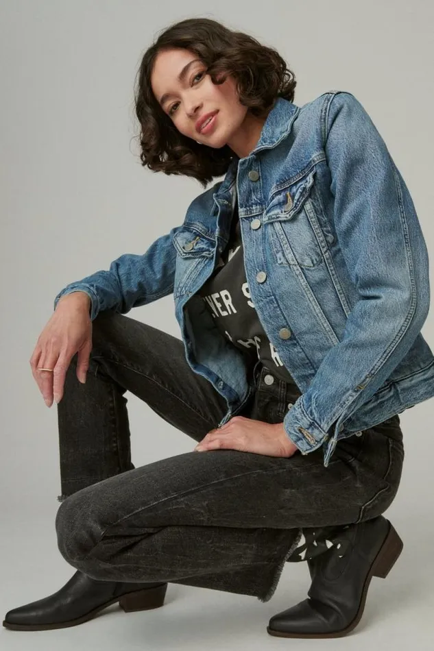 Women Lucky Brand Jackets and Outerwear Tomboy Denim Trucker Jacket Density