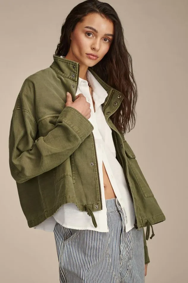 Women Lucky Brand Jackets and Outerwear Utility Cropped Trench Jacket Loden Green