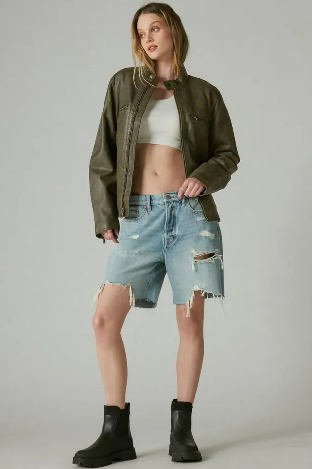Women Lucky Brand Jackets and Outerwear Washed Leather Bonneville Jacket Washed Black