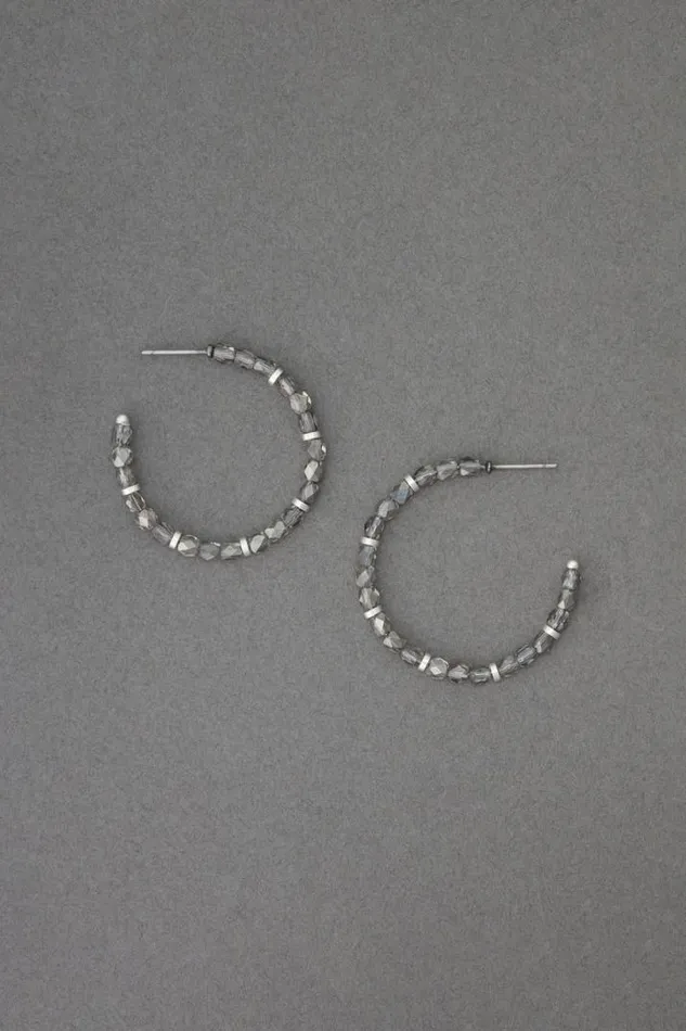 Women Lucky Brand Jewelry Grey Beaded Hoop Silver