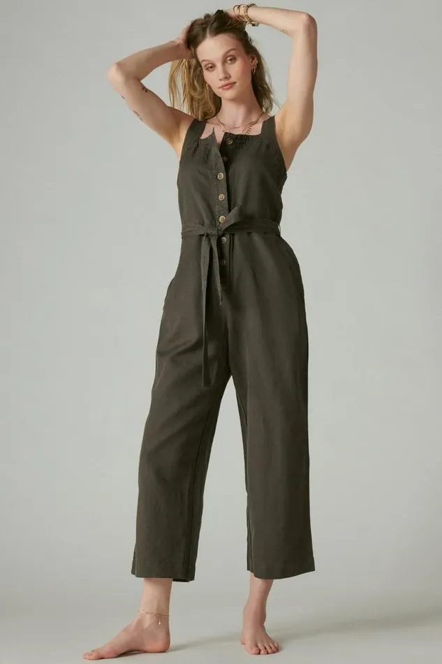 Women Lucky Brand Jumpsuits and Overalls Button Front Jumpsuit Raven