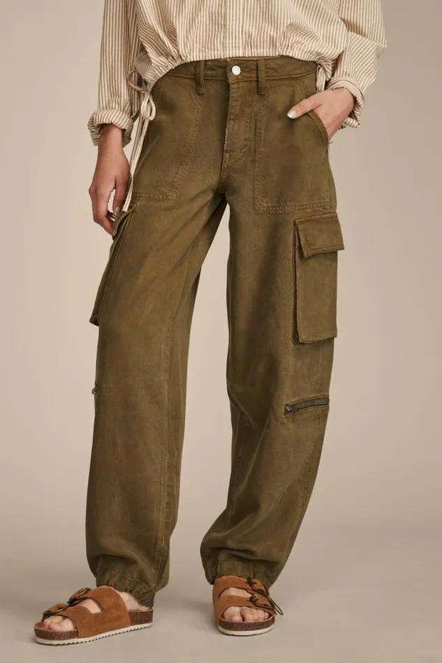 Women Lucky Brand Pants Cargo Denim Jean Dark Olive