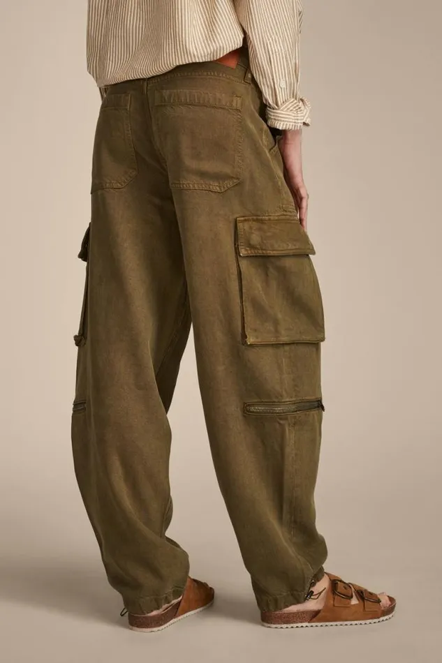 Women Lucky Brand Pants Cargo Denim Jean Dark Olive