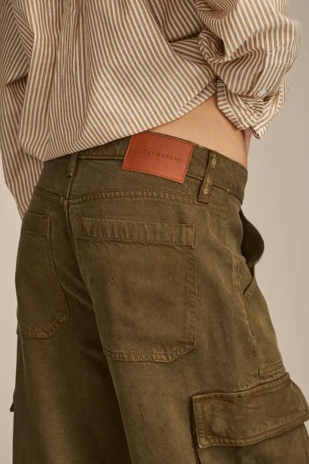 Women Lucky Brand Pants Cargo Denim Jean Dark Olive