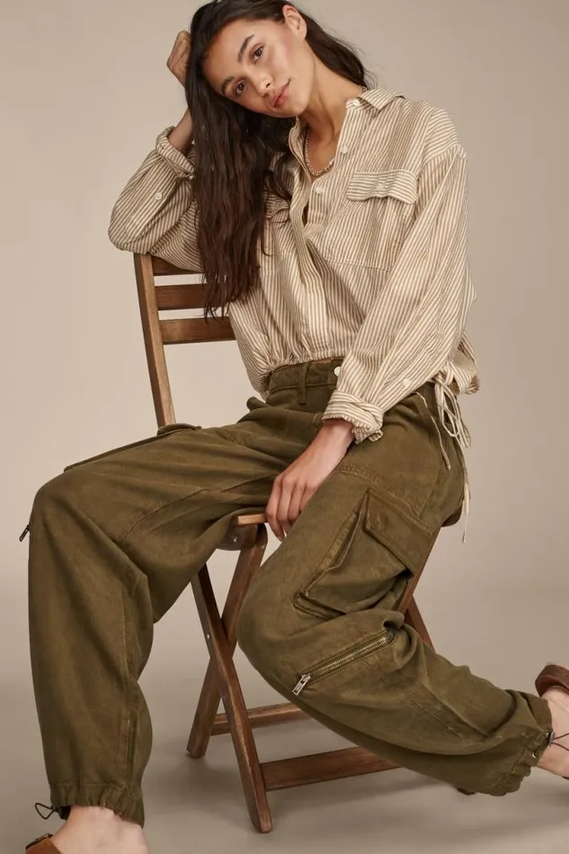 Women Lucky Brand Pants Cargo Denim Jean Dark Olive