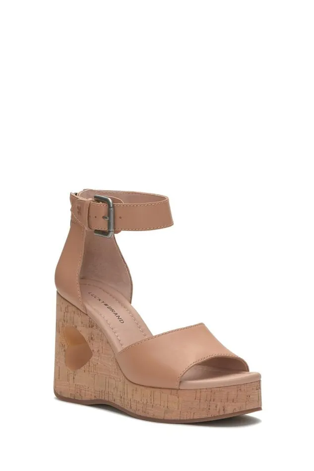 Women Lucky Brand Shoes Himmy Cork Wedge Medium Dark Brown