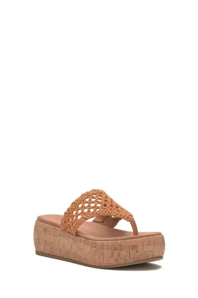 Women Lucky Brand Shoes Jaslene Macrame Cork Platform Sandal Gold
