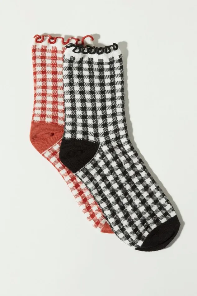 Women Lucky Brand Socks Gingham Ruffle Crew Sock Multi