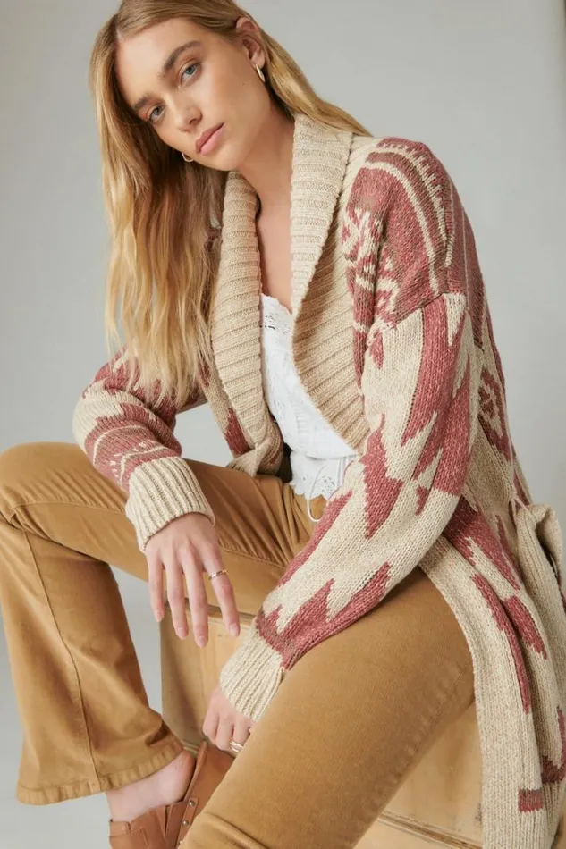 Women Lucky Brand Sweaters and Sweatshirts Lucky Heritage Cardigan Apple Butter Combo