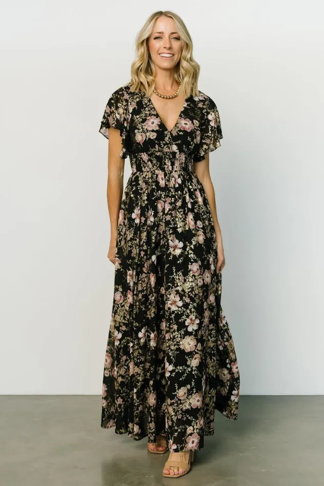 Women Lynlee Metallic Maxi Dress Black Mauve Baltic Born Maxi Dresses