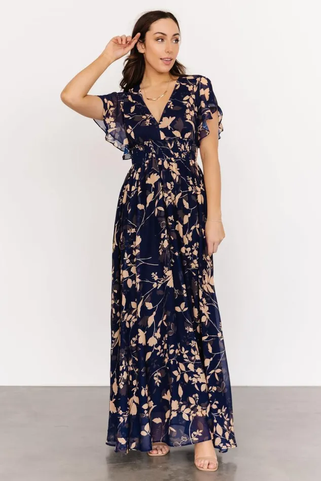 Women Lynlee Metallic Maxi Dress Navy Baltic Born The Guest Edit