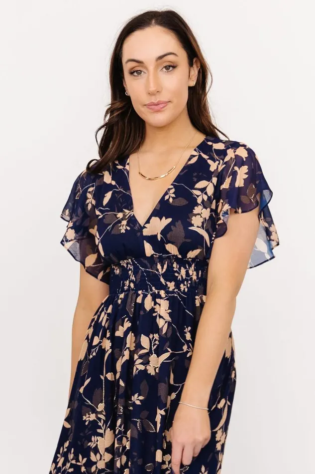 Women Lynlee Metallic Maxi Dress Navy Baltic Born The Guest Edit