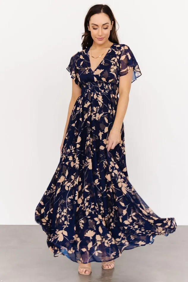 Women Lynlee Metallic Maxi Dress Navy Baltic Born The Guest Edit