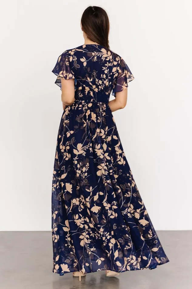 Women Lynlee Metallic Maxi Dress Navy Baltic Born The Guest Edit